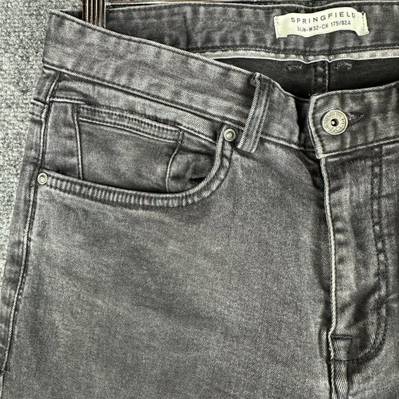 Springfield Jeans Mens 32  Slim Fit Black Wash Cotton Stretch Pockets - Picture 4 of 8
